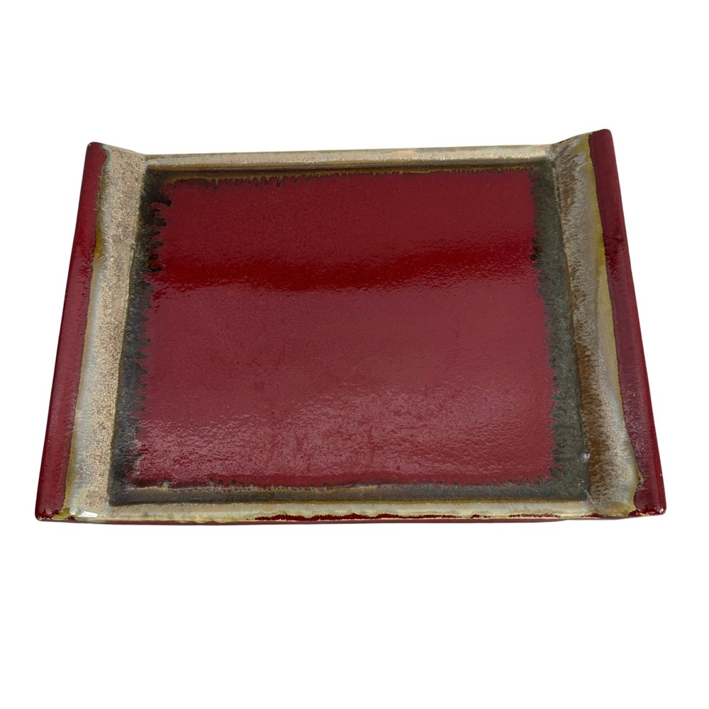 VTG Red Reactive Glaze Ceramic Decorative Tray Rectangular Catchall Vanity Dish